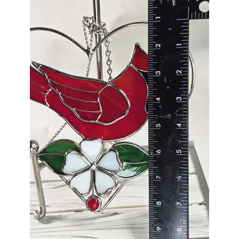 Handmade Stained Glass Cardinal Bird Suncatcher, Window Hanging' Memorial, Gift - Picture 4 of 4